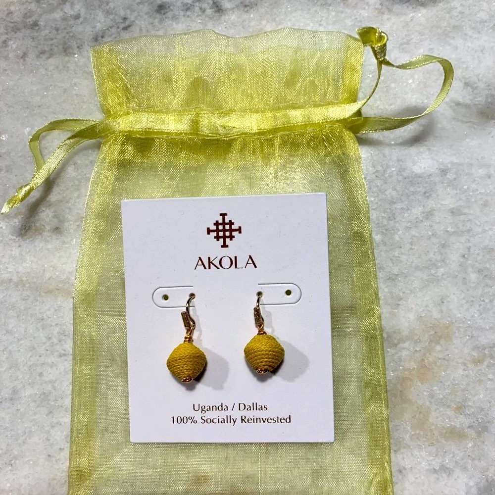 Akola Yellow/ Gold Braided Raffia Drop Earrings